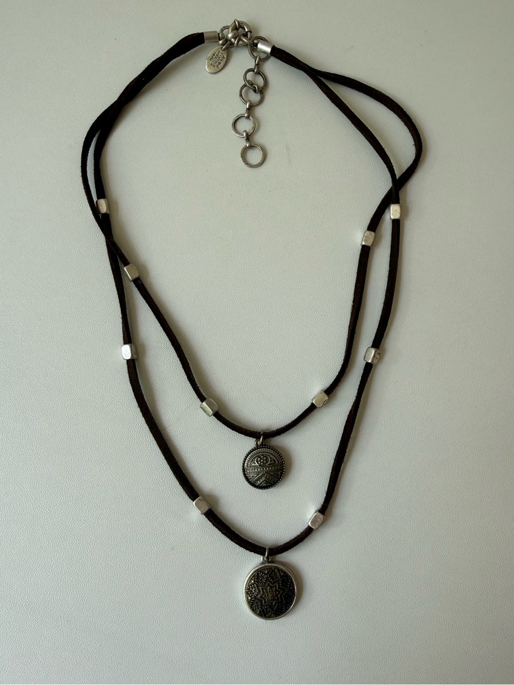 Nine West Double-Layer Black Cord Necklace with Silver Coin Charms